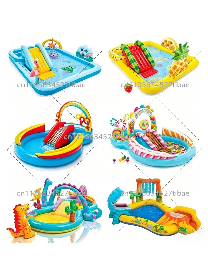 Inflatable Rainbow Kids Pool w - Water Slide Inflatable ulasan dan harga