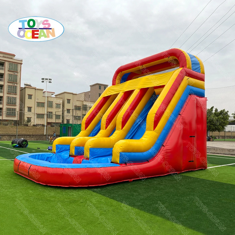 Red Yellow Blue Triple Lane In - Water Slide Inflatable ulasan dan harga